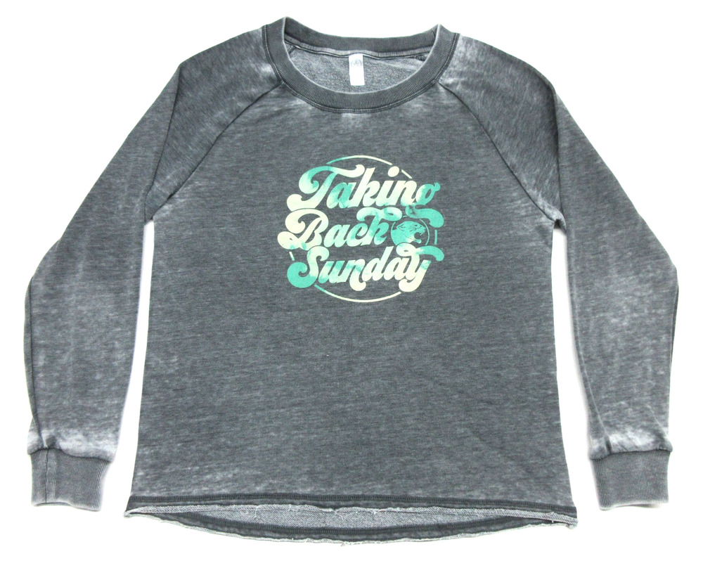 TAKING BACK SUNDAY Womens Large Distressed Longsleeve Gray Pullover Sweatshirt